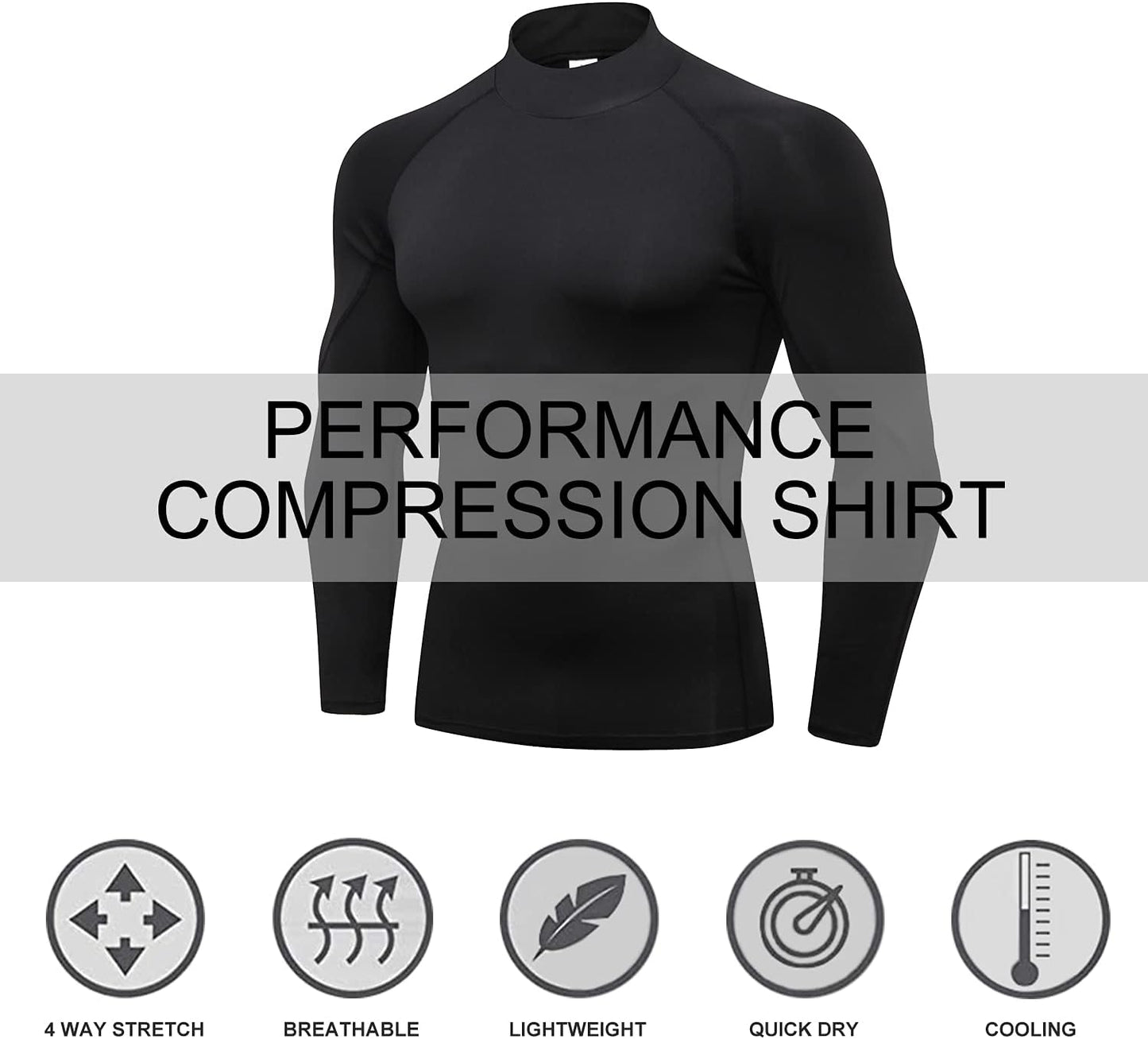 LANBAOSI 3 Pack Mens Mock Turtleneck Compression Shirts Long Sleeve Sun Protection Shirts Cooling Workout Gym Tops Undershirt
