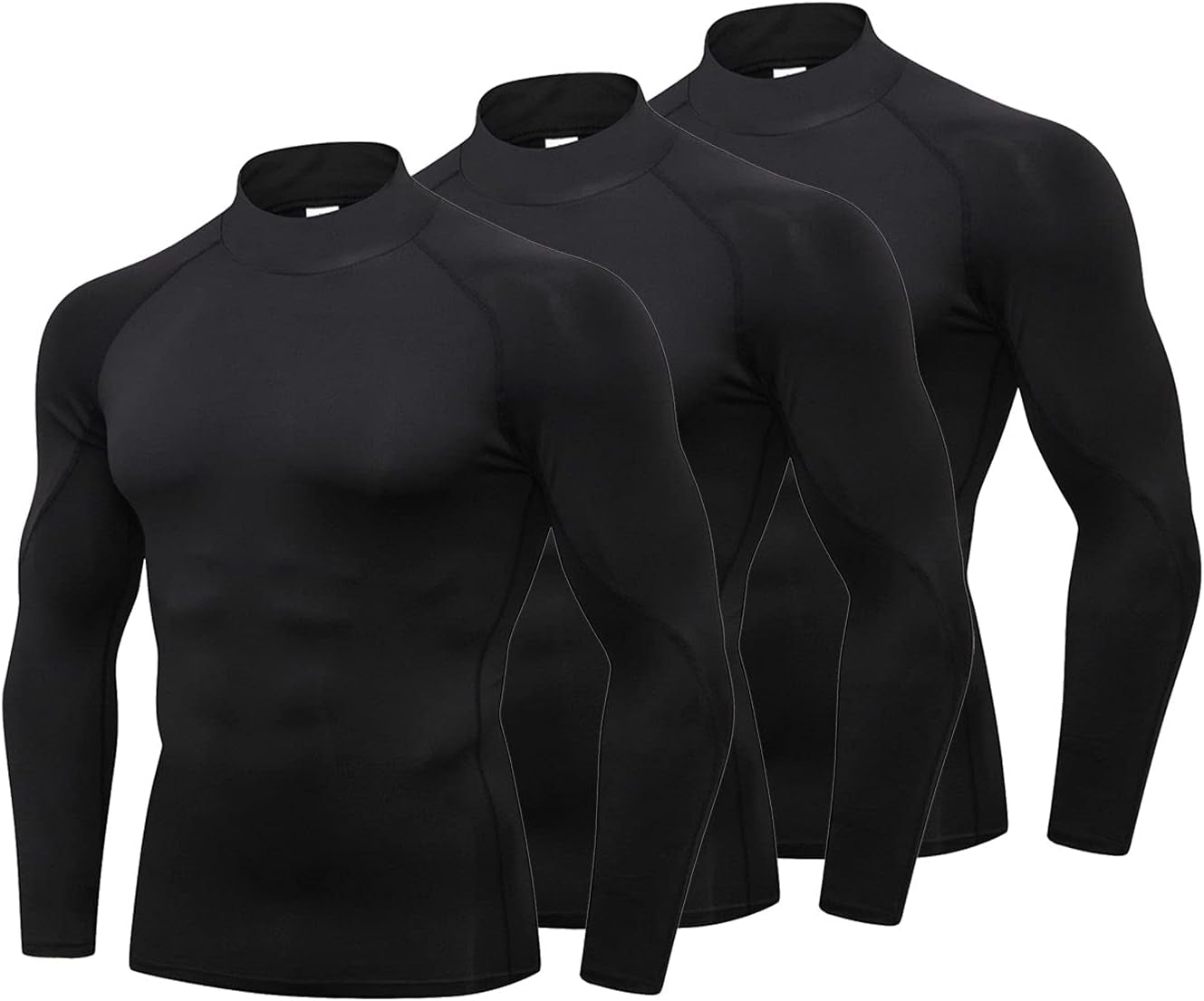 LANBAOSI 3 Pack Mens Mock Turtleneck Compression Shirts Long Sleeve Sun Protection Shirts Cooling Workout Gym Tops Undershirt