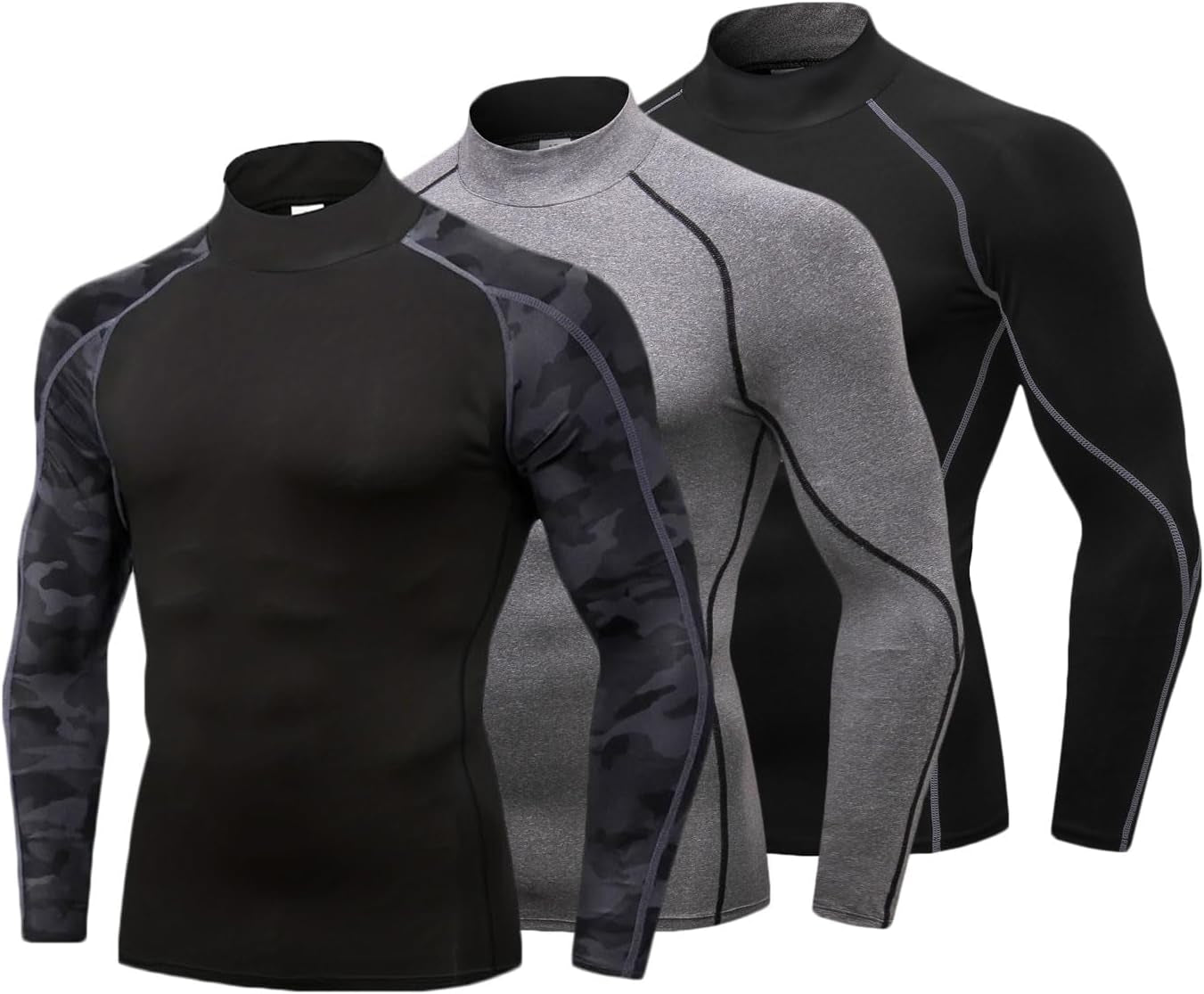LANBAOSI 3 Pack Mens Mock Turtleneck Compression Shirts Long Sleeve Sun Protection Shirts Cooling Workout Gym Tops Undershirt