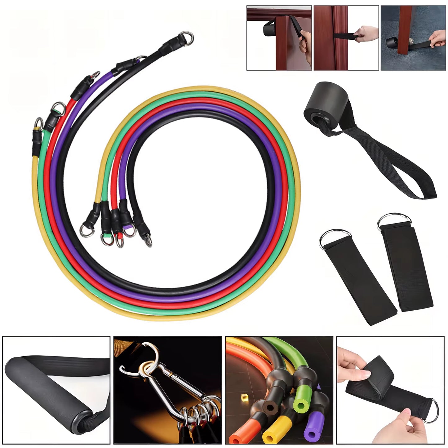 Resistance Bands Set with Handles Door Anchor Ankle Straps for Home Workout Strength Training Yoga Pilates Exercise Bands Set