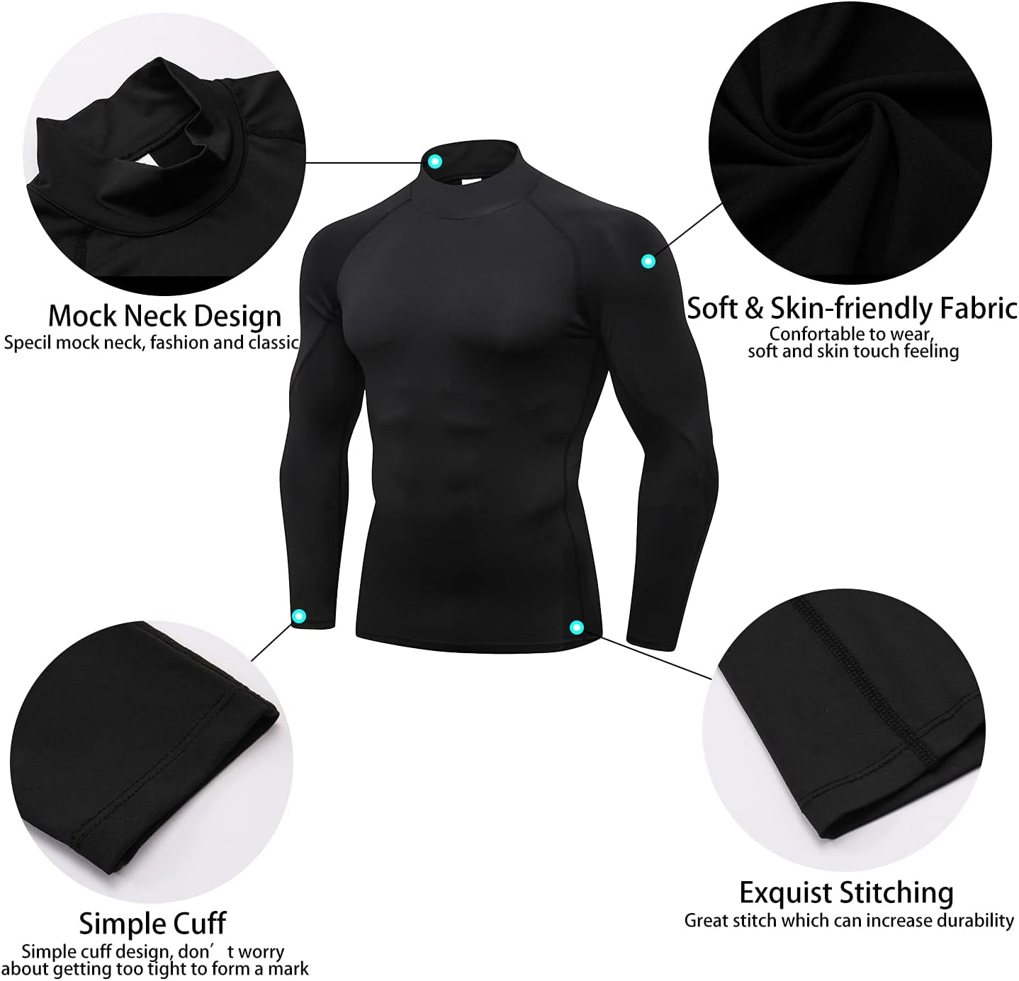 LANBAOSI 3 Pack Mens Mock Turtleneck Compression Shirts Long Sleeve Sun Protection Shirts Cooling Workout Gym Tops Undershirt