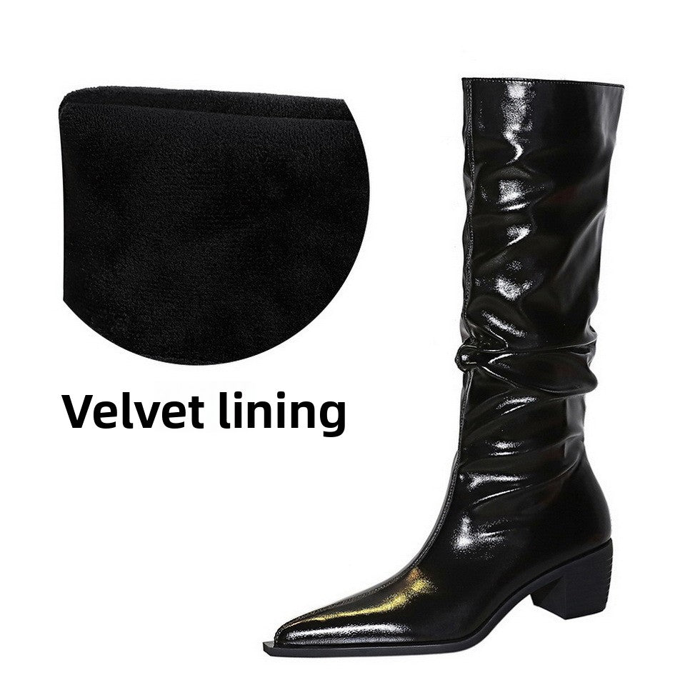 Retro Women High Boots Patent Leather