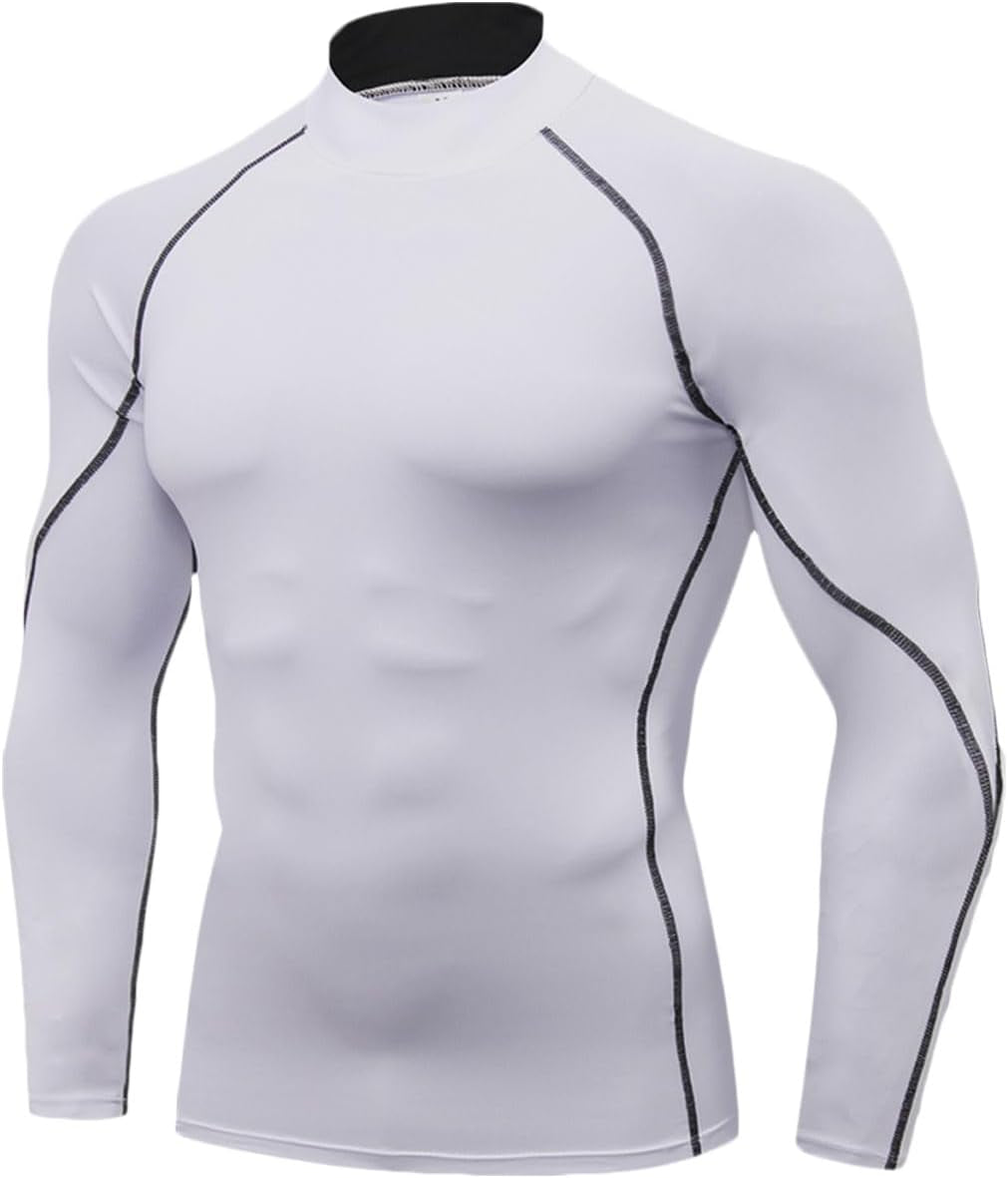 LANBAOSI 3 Pack Mens Mock Turtleneck Compression Shirts Long Sleeve Sun Protection Shirts Cooling Workout Gym Tops Undershirt