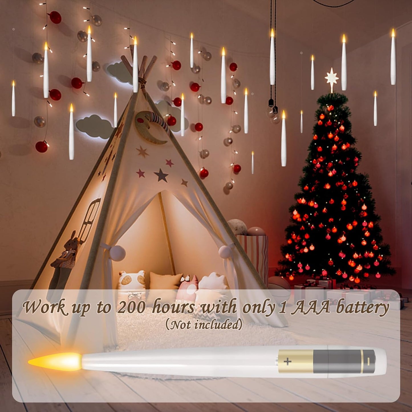 Floating Candles with Wand 20Pcs - Halloween Decorations, Magic Hanging Candles
