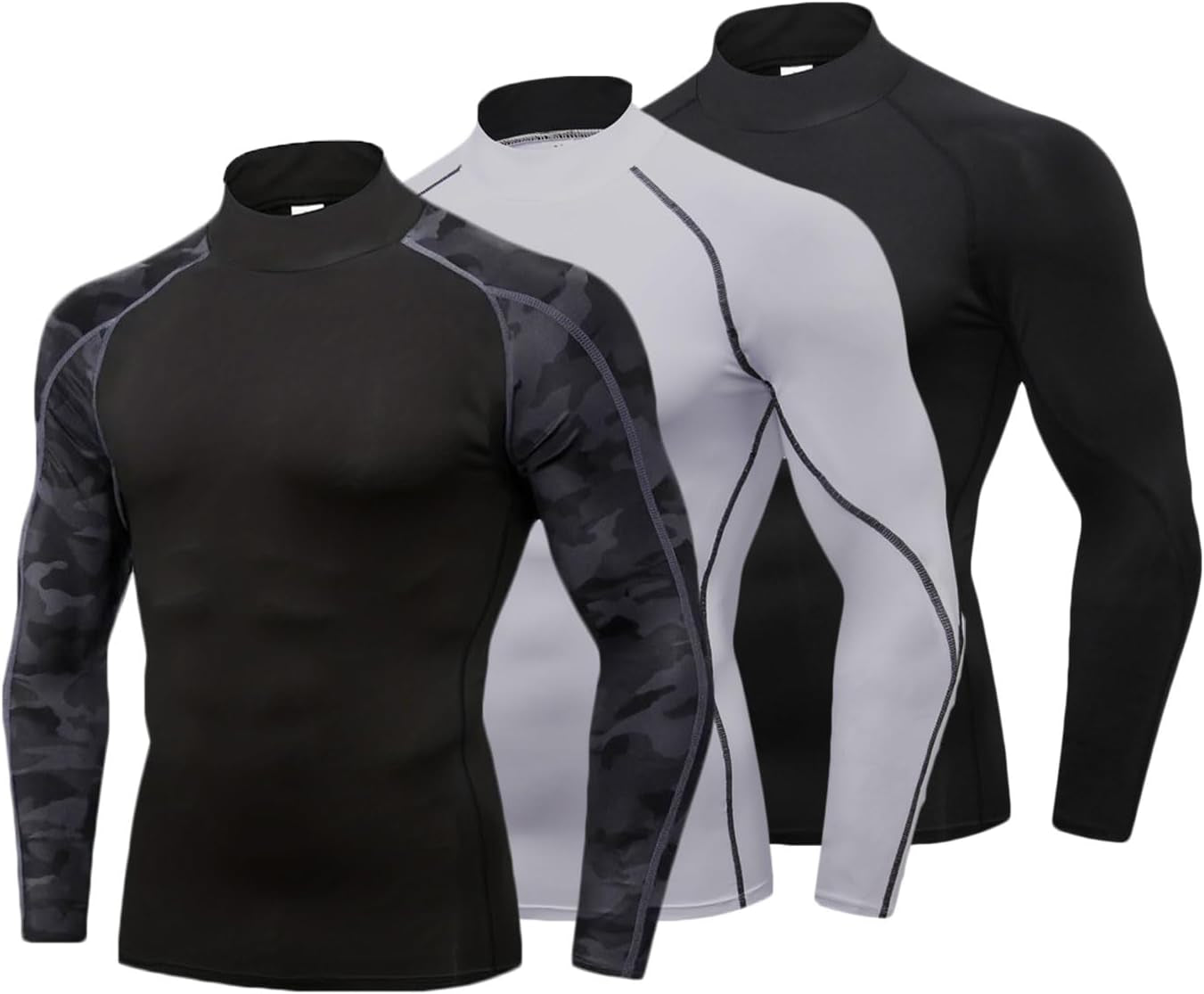 LANBAOSI 3 Pack Mens Mock Turtleneck Compression Shirts Long Sleeve Sun Protection Shirts Cooling Workout Gym Tops Undershirt