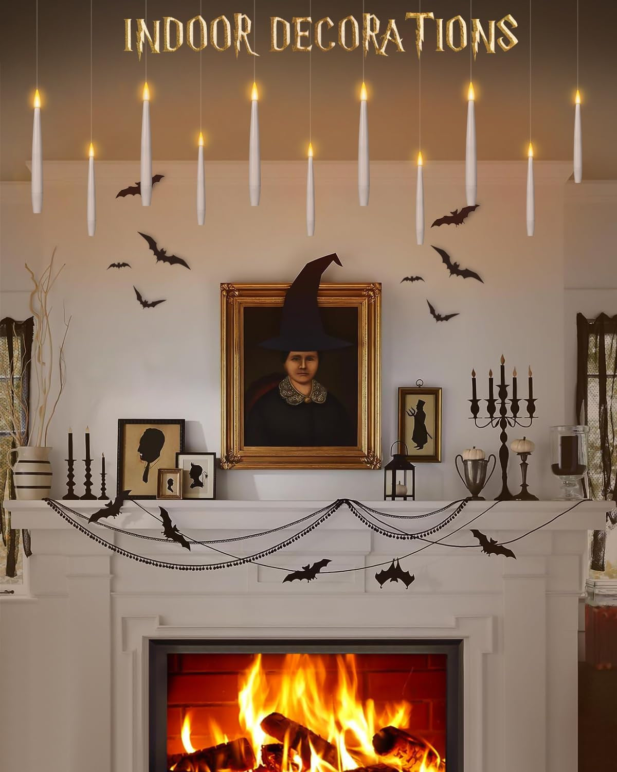 Floating Candles with Wand 20Pcs - Halloween Decorations, Magic Hanging Candles