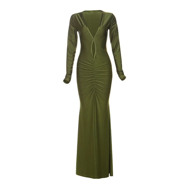 High-waisted pleated dress for women