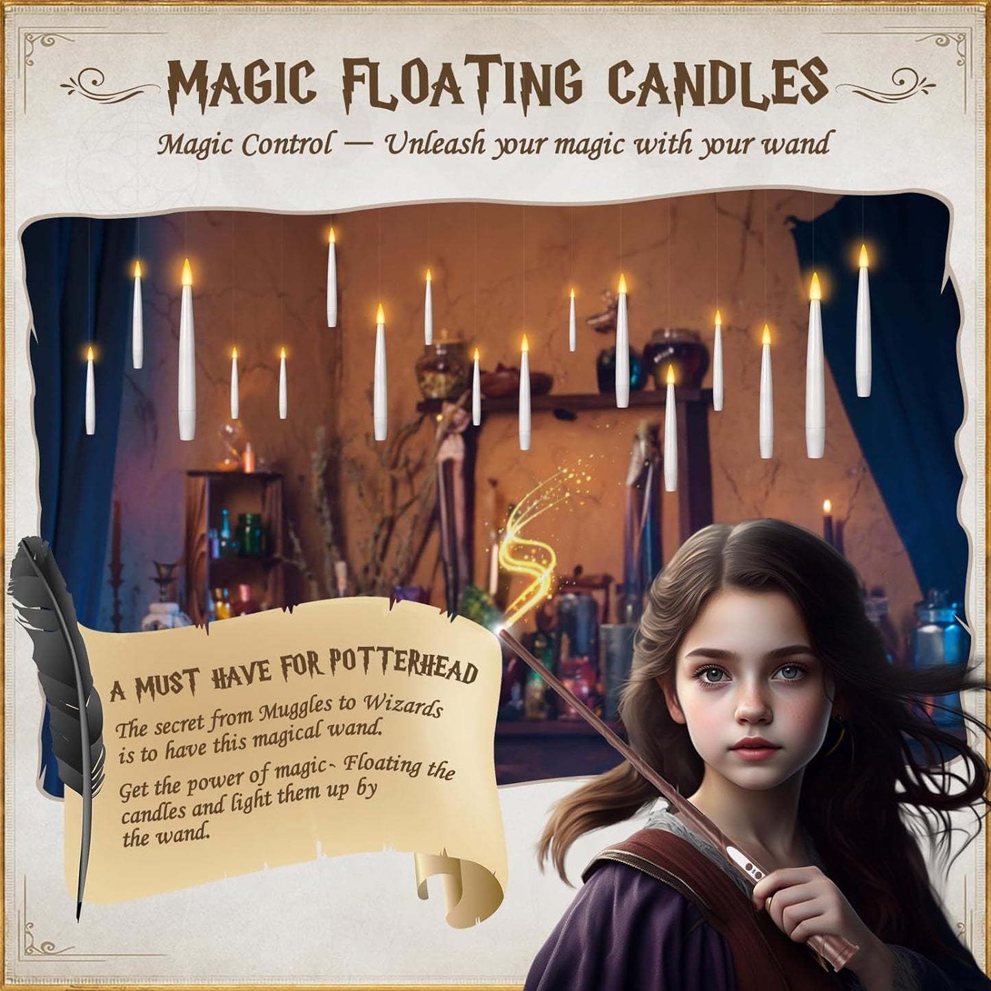 Floating Candles with Wand 20Pcs - Halloween Decorations, Magic Hanging Candles
