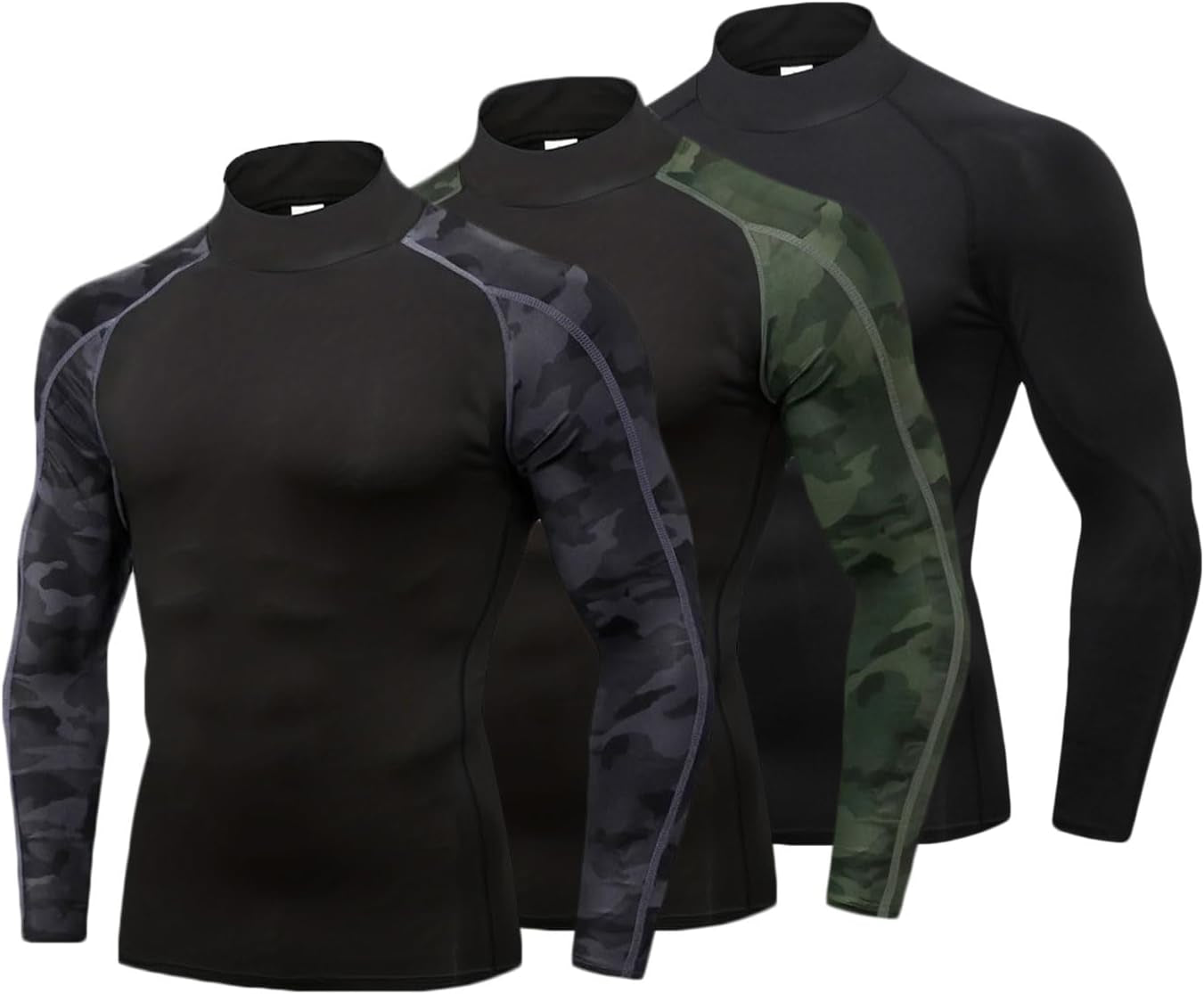 LANBAOSI 3 Pack Mens Mock Turtleneck Compression Shirts Long Sleeve Sun Protection Shirts Cooling Workout Gym Tops Undershirt