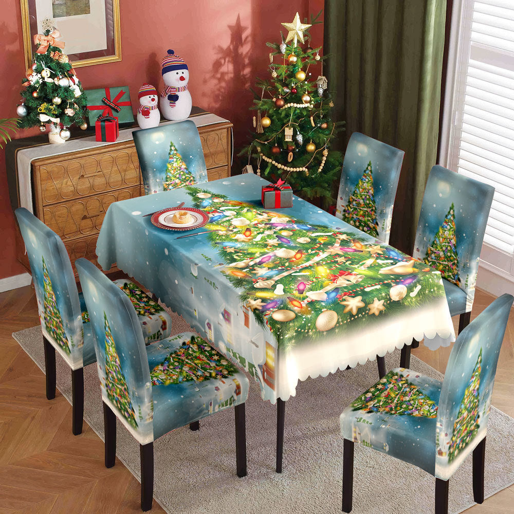 Christmas Printed Tablecloth and Chair Cover Set