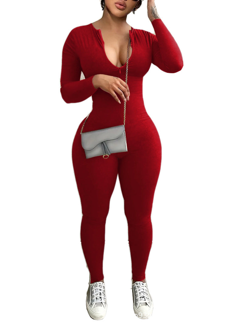 Seamless Long Sleeve Zipper Jumpsuit