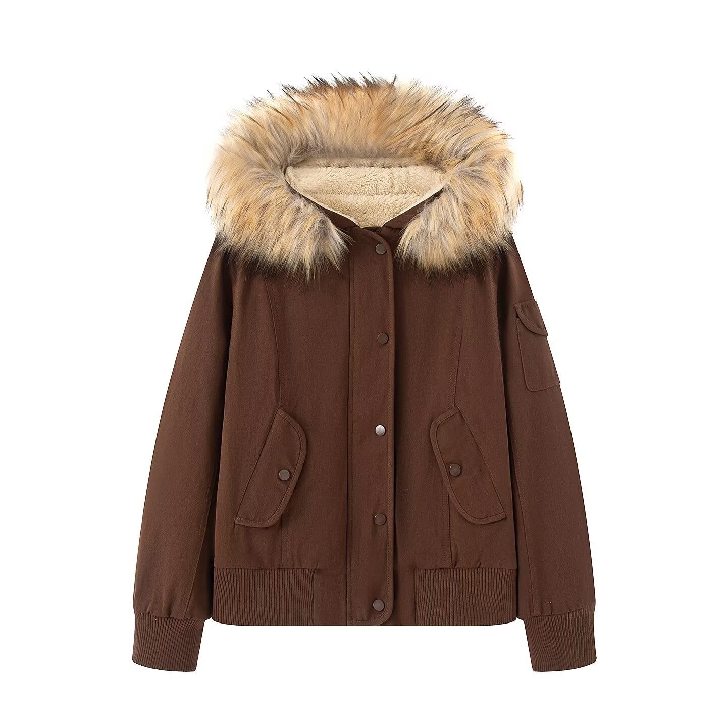 Detachable fur collar autumn and winter fleece-lined coat