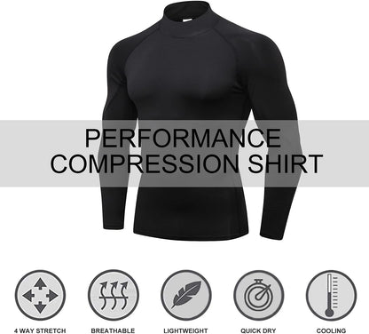 LANBAOSI 3 Pack Mens Mock Turtleneck Compression Shirts Long Sleeve Sun Protection Shirts Cooling Workout Gym Tops Undershirt