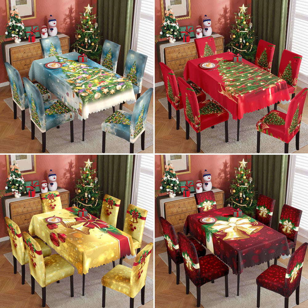 Christmas Printed Tablecloth and Chair Cover Set