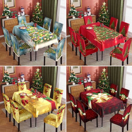 Christmas Printed Tablecloth and Chair Cover Set