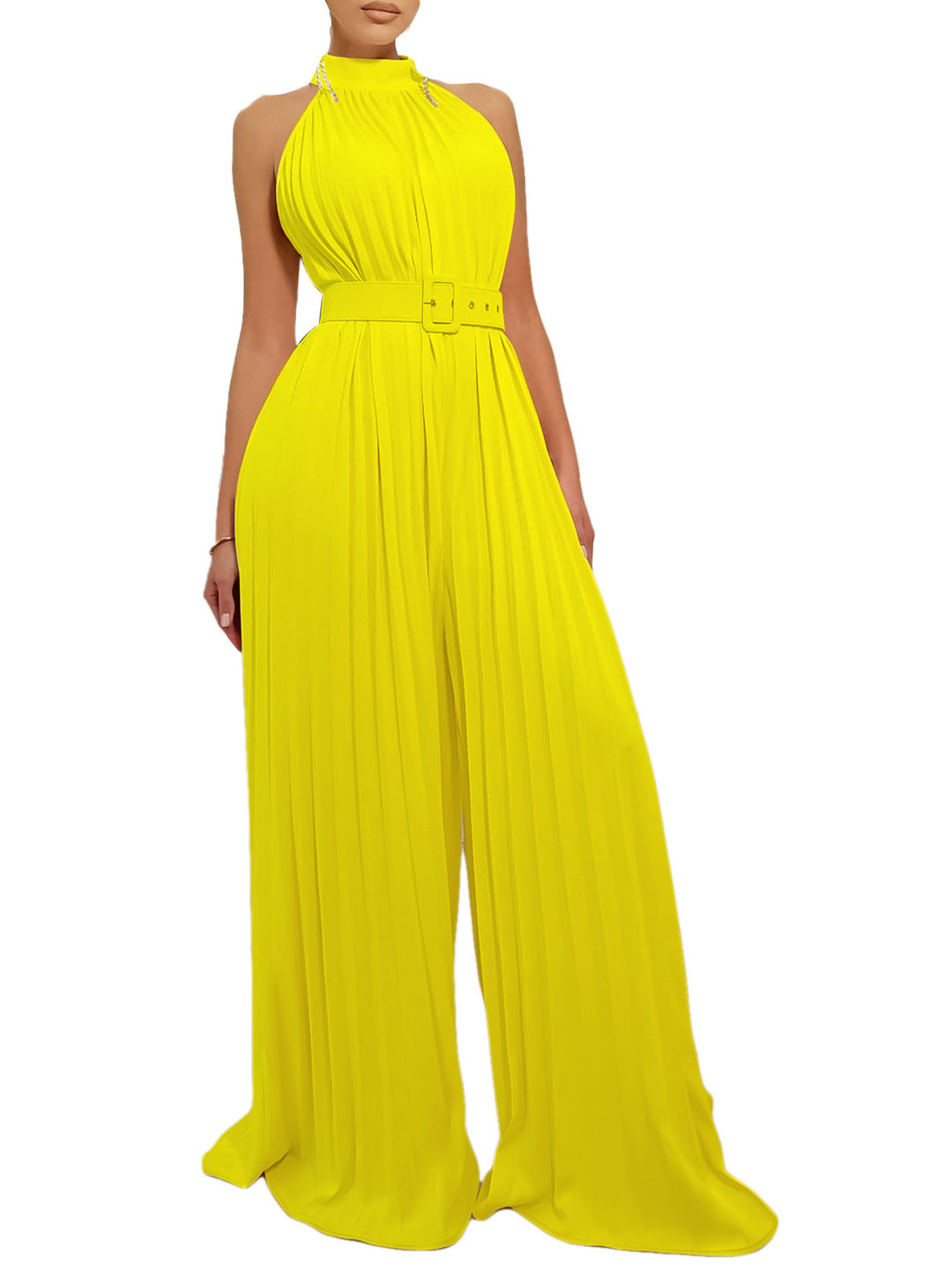 Sleeveless Wide Leg Jumpsuit with Belt