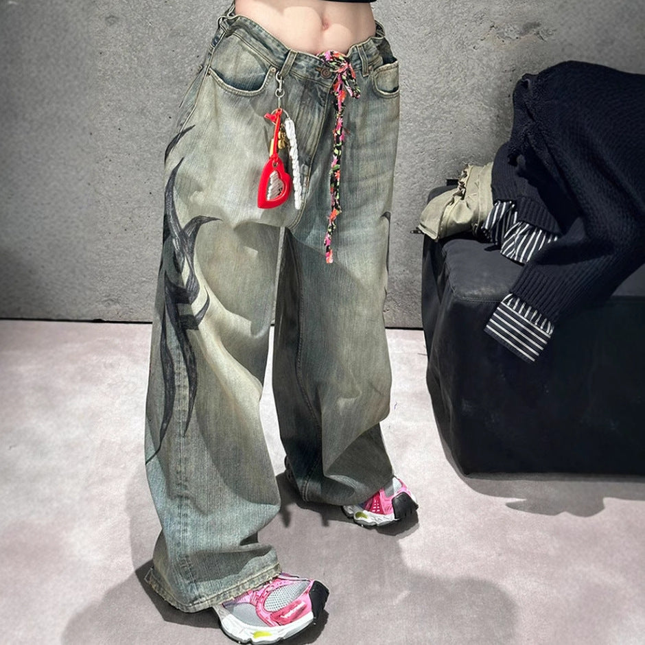 Printed Denim Trousers