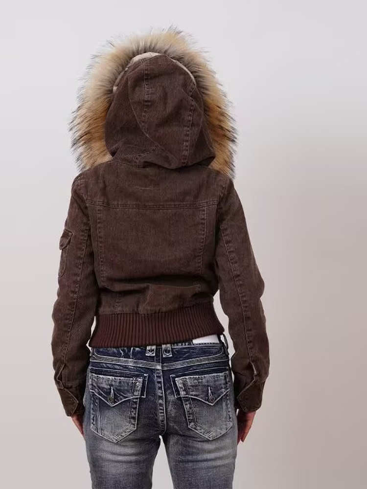 Detachable fur collar autumn and winter fleece-lined coat