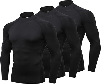 LANBAOSI 3 Pack Mens Mock Turtleneck Compression Shirts Long Sleeve Sun Protection Shirts Cooling Workout Gym Tops Undershirt