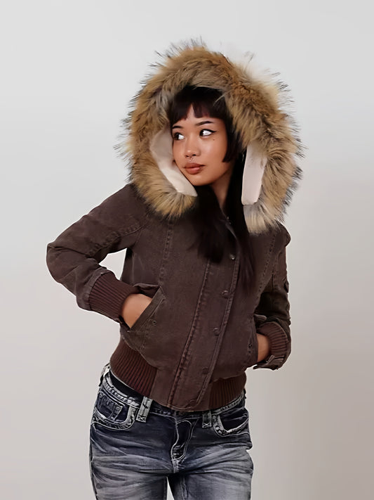 Detachable fur collar autumn and winter fleece-lined coat
