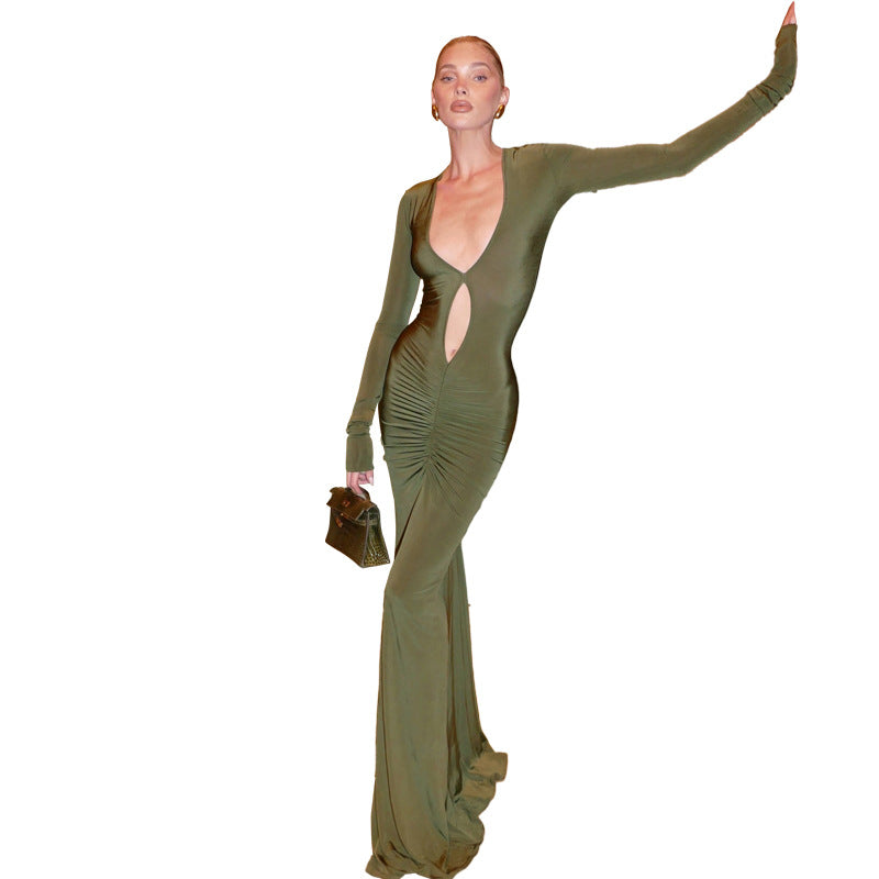 High-waisted pleated dress for women