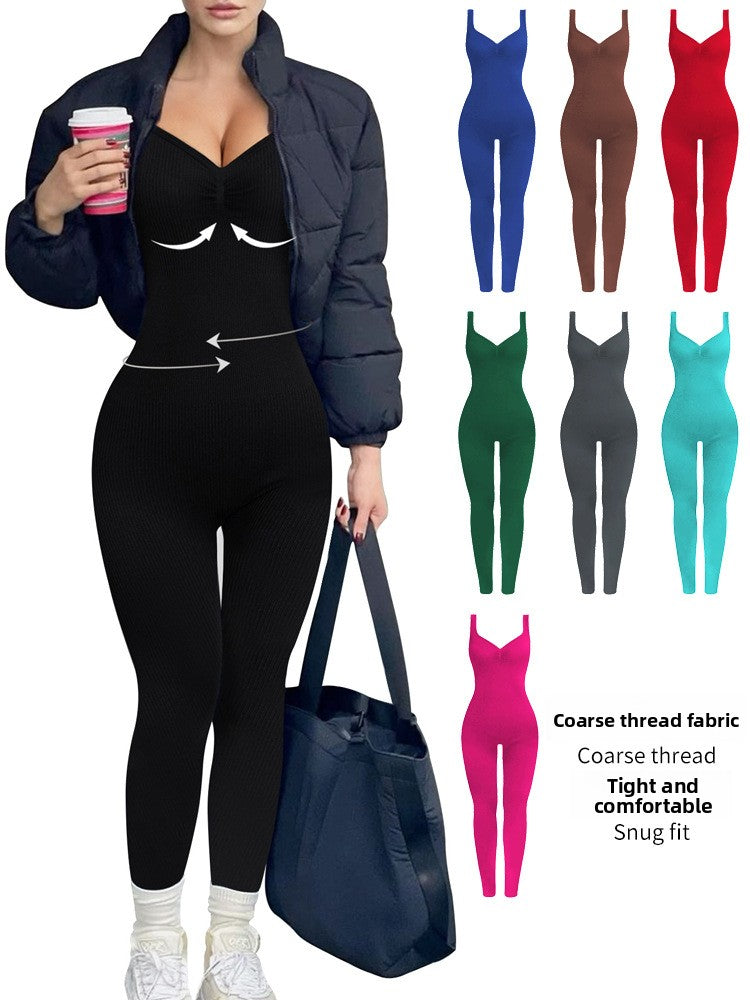 Womens V-Neck Backless Yoga Jumpsuit