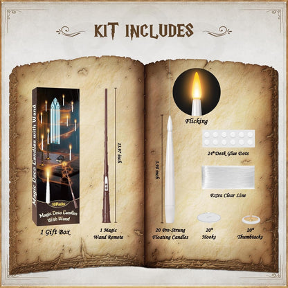 Floating Candles with Wand 20Pcs - Halloween Decorations, Magic Hanging Candles