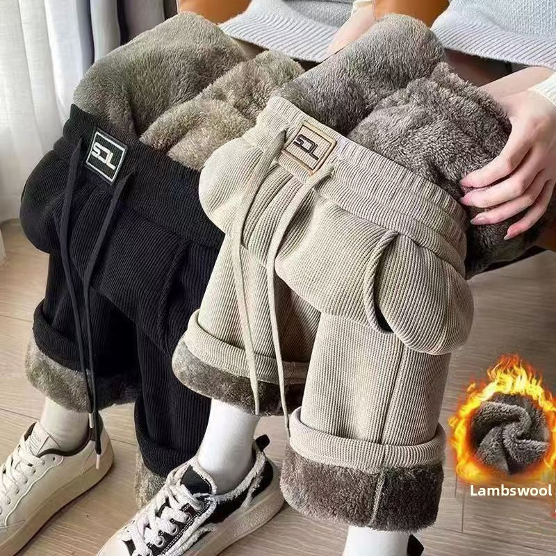 Mens Fleece-Lined Corduroy Winter Pants