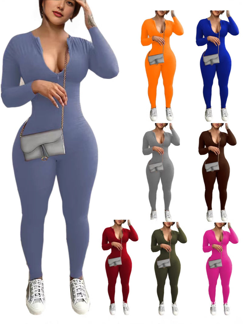 Seamless Long Sleeve Zipper Jumpsuit