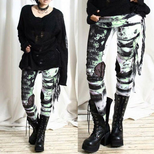 Gothic Mesh Lace-Up High Waist Leggings