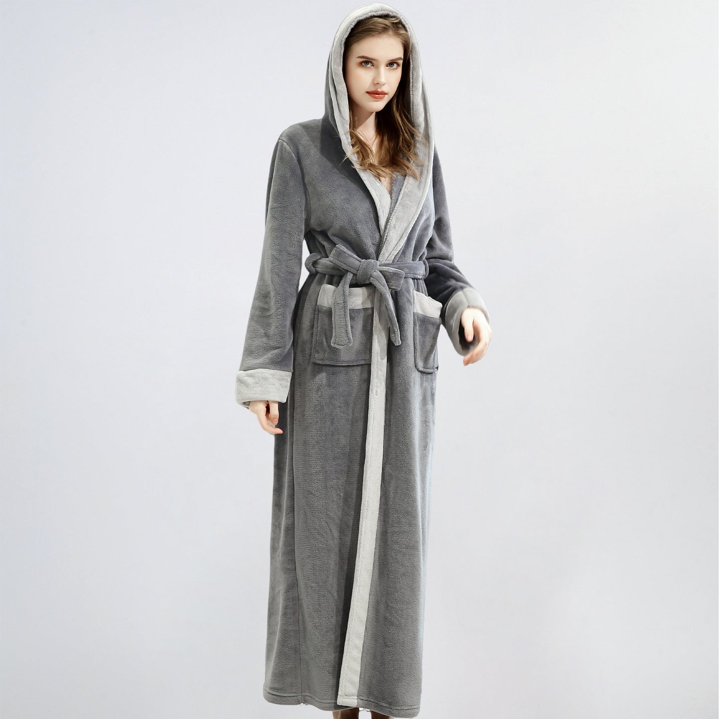 Hooded Flannel Bathrobe for Men and Women