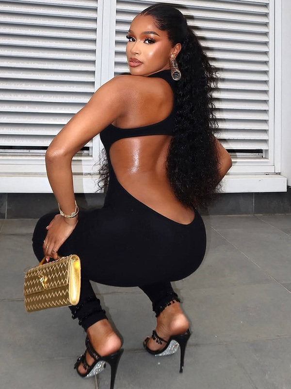 Women's Hollow-Out Backless Long Jumpsuit