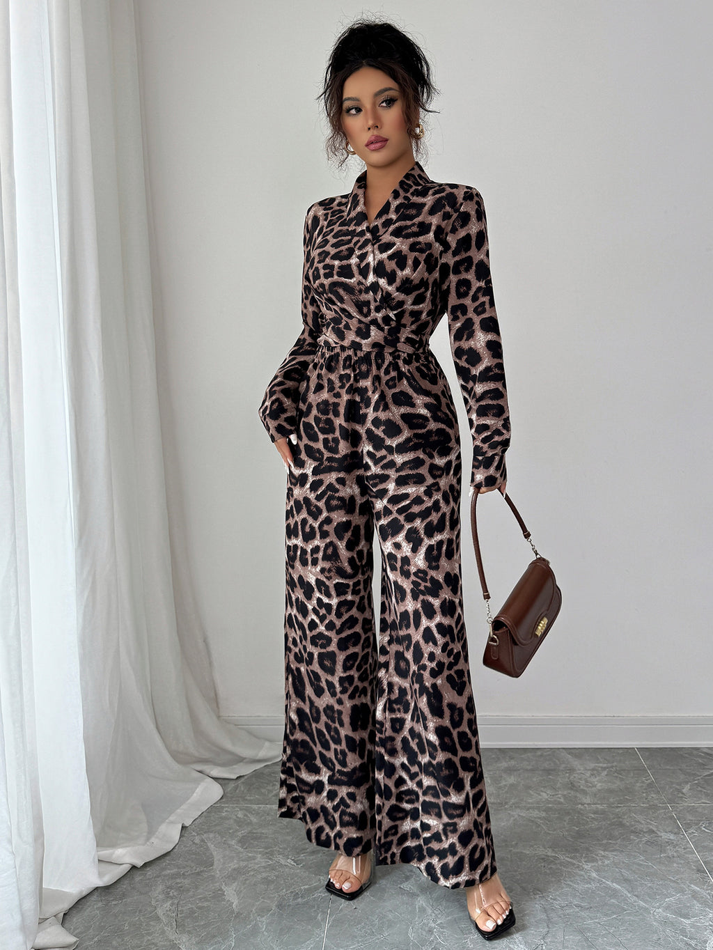 Elegant Leopard Print Wide-Leg Jumpsuit