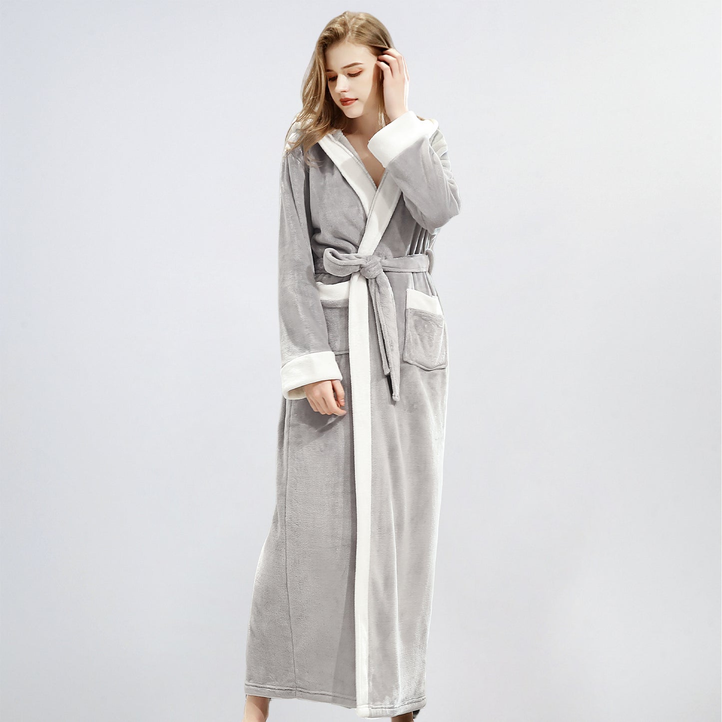 Hooded Flannel Bathrobe for Men and Women
