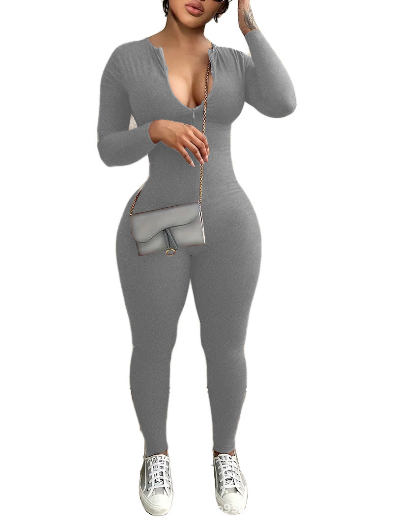 Seamless Long Sleeve Zipper Jumpsuit