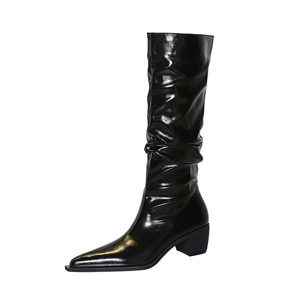 Retro Women High Boots Patent Leather