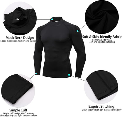 LANBAOSI 3 Pack Mens Mock Turtleneck Compression Shirts Long Sleeve Sun Protection Shirts Cooling Workout Gym Tops Undershirt