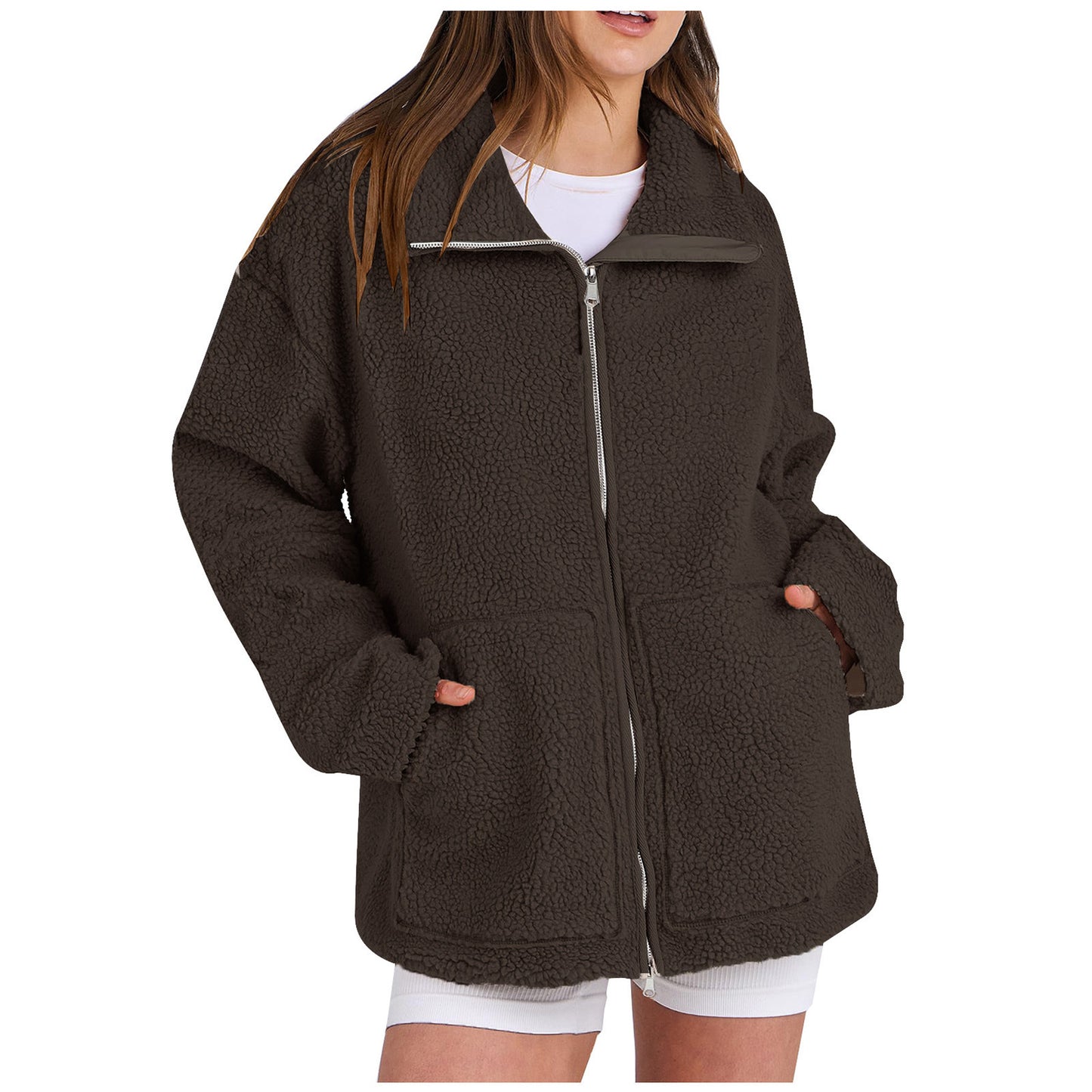 Womens Solid High Neck Wool Blend Winter Coat