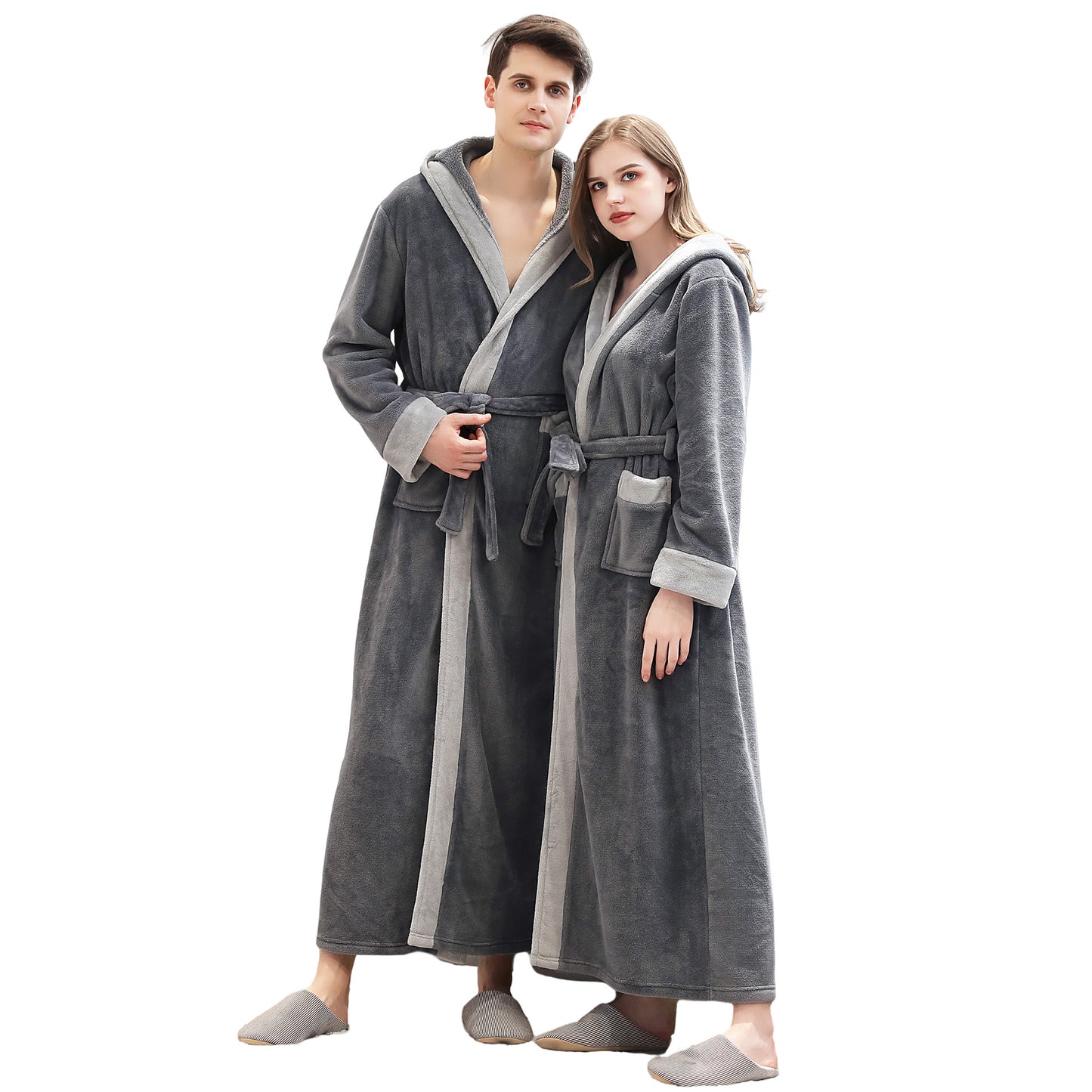 Hooded Flannel Bathrobe for Men and Women