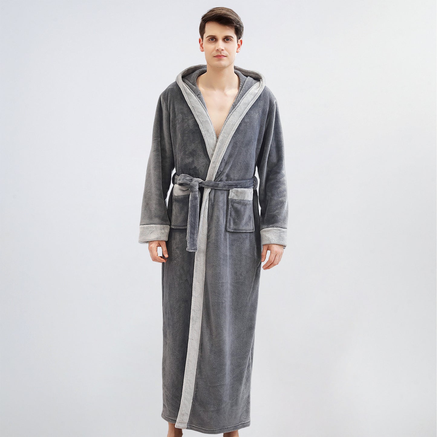Hooded Flannel Bathrobe for Men and Women