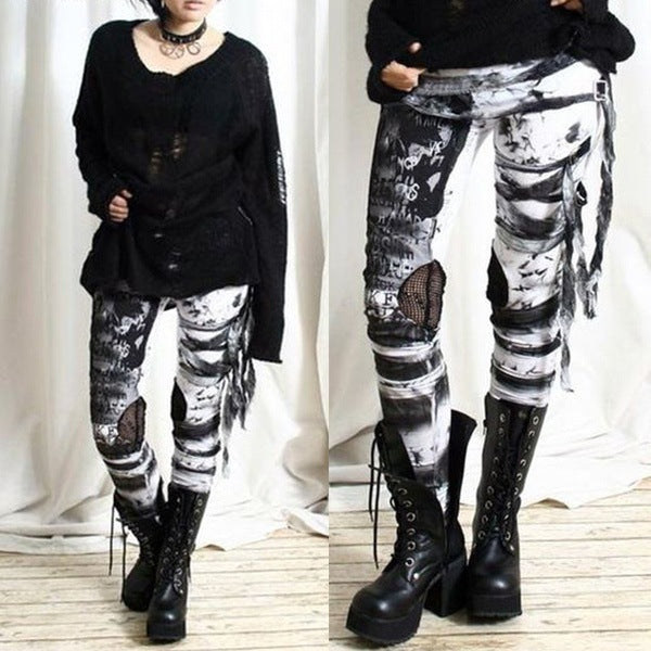 Gothic Mesh Lace-Up High Waist Leggings