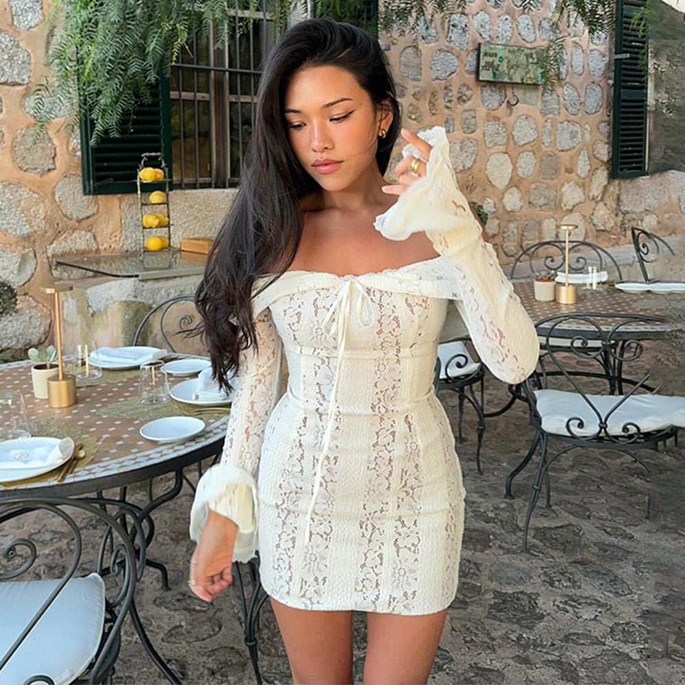 Lace Tube Top Bodycon Dress Long Sleeve