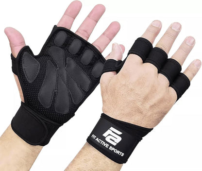 Fit Active Sports New Ventilated Weight Lifting Workout Gloves with Built-In Wrist Wraps for Men and Women - Great for Gym Fitness, Cross Training, Hand Support & Weightlifting.