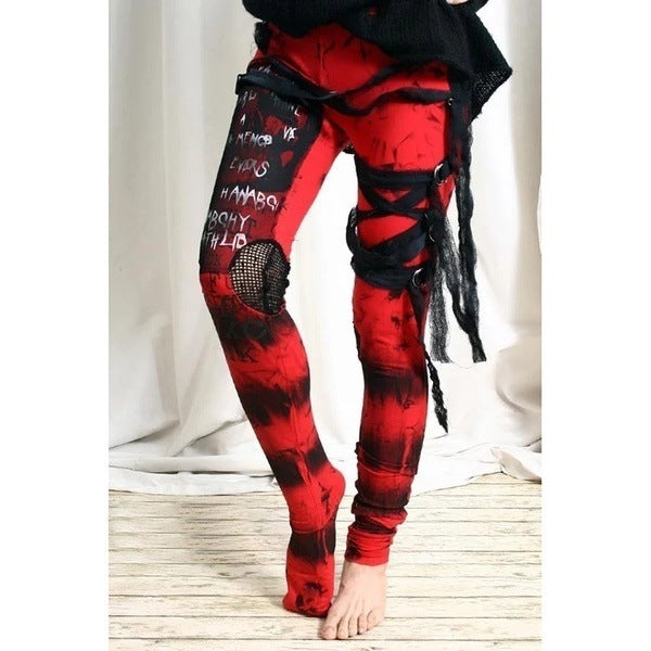Gothic Mesh Lace-Up High Waist Leggings