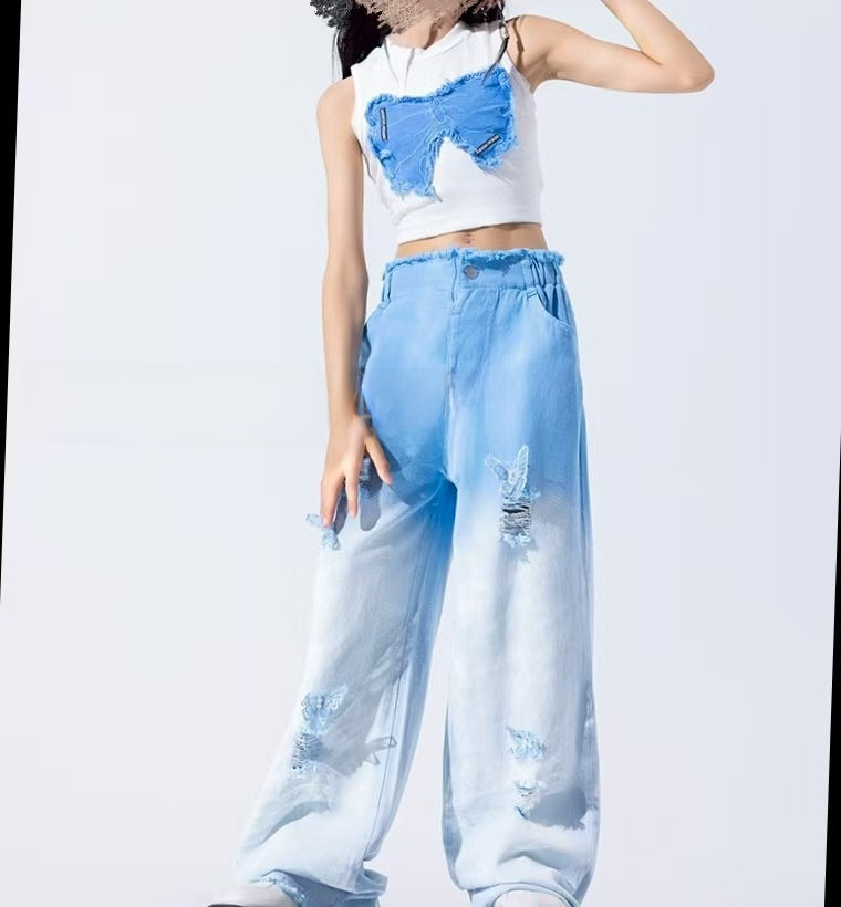 Sleeveless Ripped Jeans