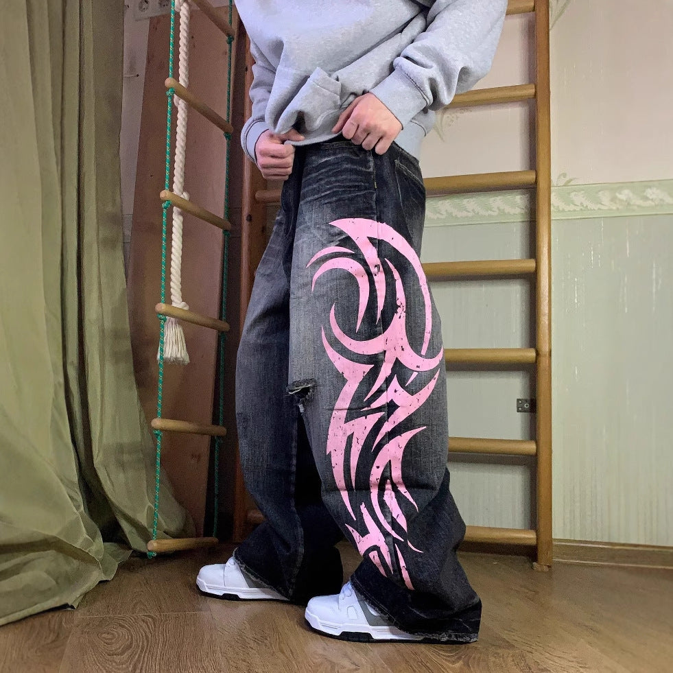 Printed Denim Trousers