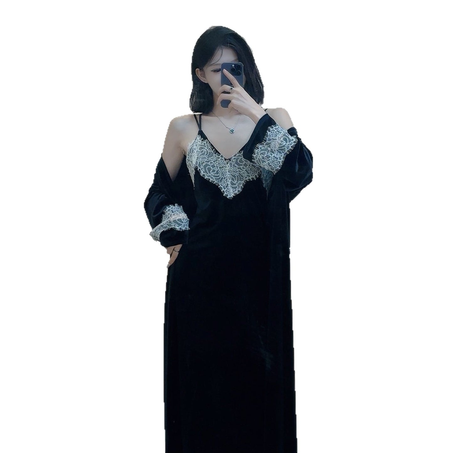 Winter and autumn halter-style long nightgown