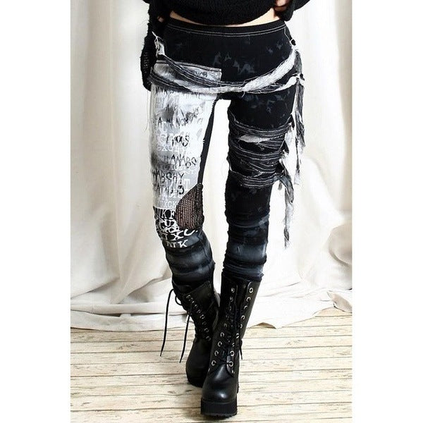 Gothic Mesh Lace-Up High Waist Leggings