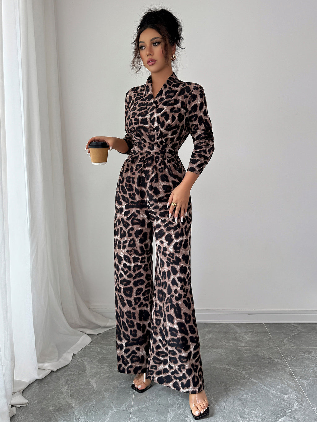 Elegant Leopard Print Wide-Leg Jumpsuit