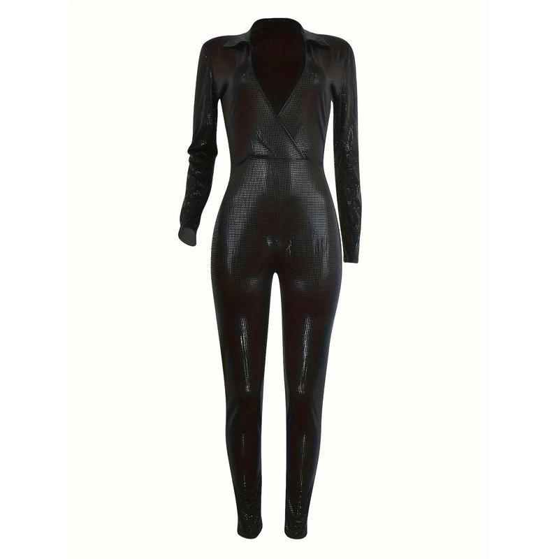 Chic Sequin V Neck Jumpsuit Durable Stretchy&